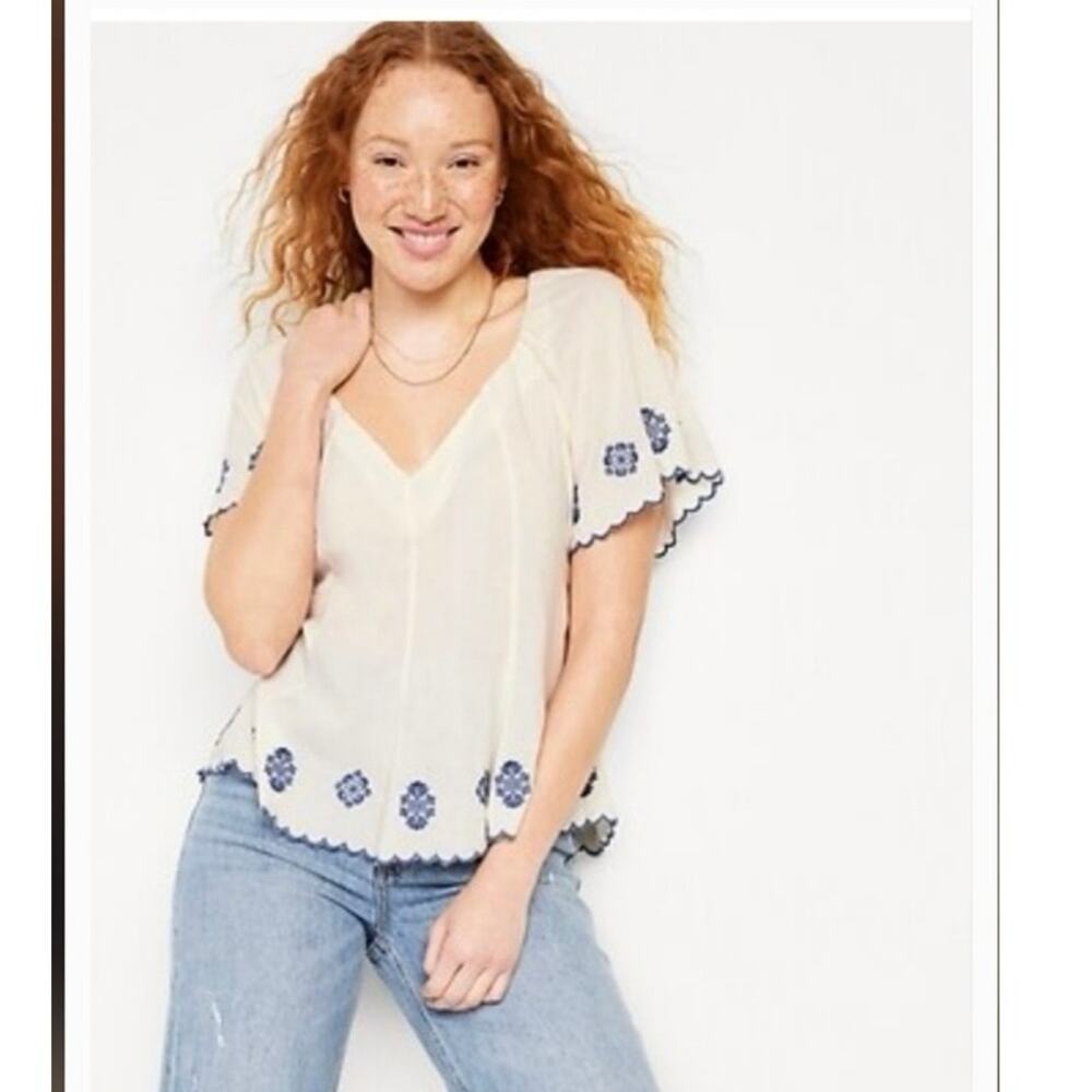 Old Navy Embroidered Top Ivory Plus Sz 3X Boho Cottage Core Beach Summer
